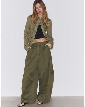 Stradivarius Twill Jacket With Buttons - Green