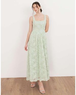 Maya Floral Lace Drop Waist Midaxi Dress - White