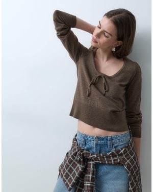 ASOS Knitted Sweater With Self- Tie Neck - Gray