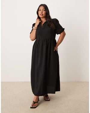 Nobody's Child Hebe Puff Sleeve Collared Midi Dress - Black