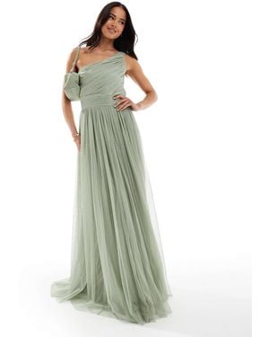 LACE & BEADS Bridesmaid One Shoulder Maxi Dress - Green