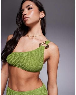 ASOS Oceana Asymmetric One Shoulder Crop Bikini Top With Molten Hardware Detail - Green