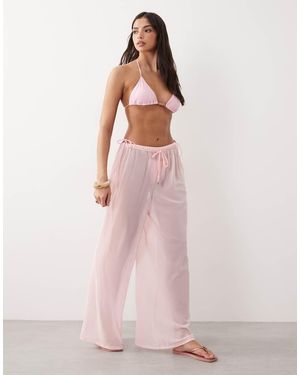 Candypants Pantalones Playeros Rosa Pastel De Pernera Ancha De