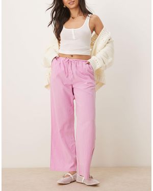 Gina Tricot Wide Leg Linen Blend Pants With Drawstring Waist - Pink