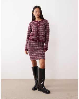 Vila Boucle Check Knitted Mini Skirt Co-Ord - Red