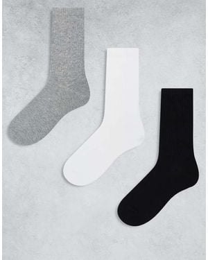 Weekday Confezione Da 3 Paia Di Calzini Sportivi Grigi, Neri E Bianchi - Bianco