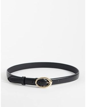 Mango Faux Leather Slim Belt With Oval Buckle - Grey
