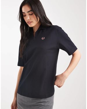 Fred Perry Open Collar Mesh Shirt - Blue