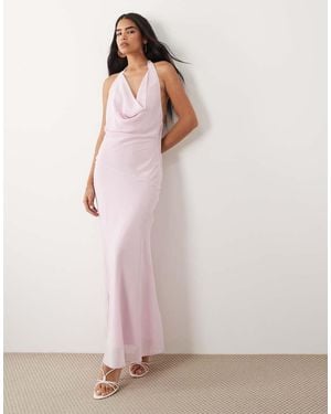 Tiger Mist Zyla Chiffon Halter Cowl Neck Fishtail Maxi Dress - Pink