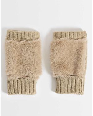 Accessorize Faux-Fur Gebreide Vingerloze Handschoenen - Naturel