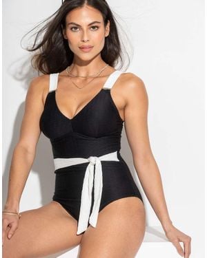 Pour Moi Acapulco Textured Belted Tummy Control Swimsuit - Black