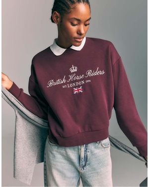 Stradivarius Embroidered Polo Collar Sweatshirt - Brown