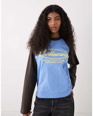 Collusion Long Sleeve Graphic Raglan Top - Blue
