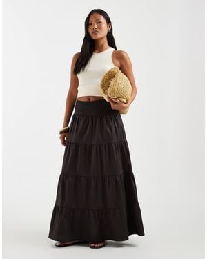 Vero Moda Shirred Waist Tiered Boho Maxi Skirt - Black