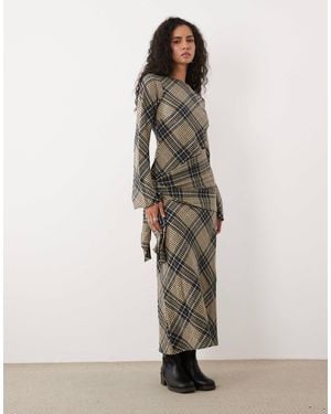 ASOS Crew Neck Long Sleeve Maxi Dress With Scarf Detail - Natural