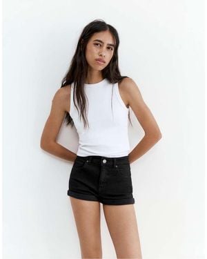 Pull&Bear Mid-Waist Denim Shorts - White