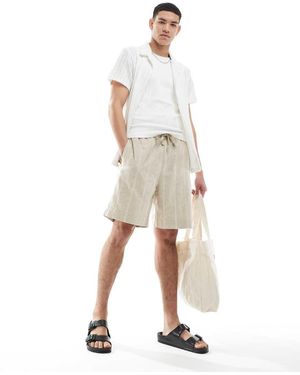 Pull&Bear Gestreepte Short Van Linnenmix - Naturel