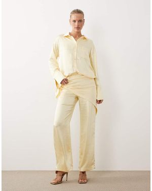 4th & Reckless Satin Wrap Tie Detail Wide Leg Trousers Co-Ord - Natural