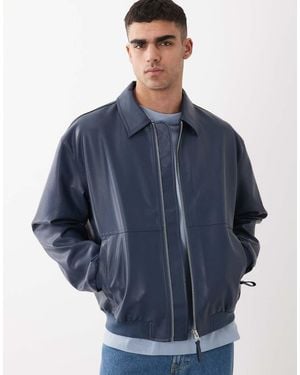 ASOS Faux Leather Oversized Bomber Jacket - Blue