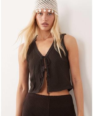 Mango Nati Cotton Mix Knitted Tie Front Sleeveless Top Co-ord - Black