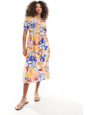 Native Youth – es midaxi-kleid mit puffärmeln und plakativem blütenmuster - Weiß