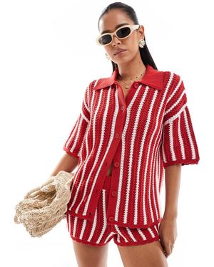 ASOS Camisa Roja A Rayas Con Bordes Festoneados De Punto De (Parte De Un Conjunto) - Rojo