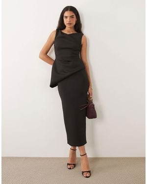 ASOS – drapiertes, asymmetrisches midikleid aus neoprenartigem stoff - Schwarz