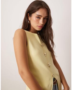 ASOS Knitted Slash Neck Multi Button Waistcoat - Natural