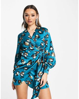Never Fully Dressed Wrap Tie Mini Dress - Blue