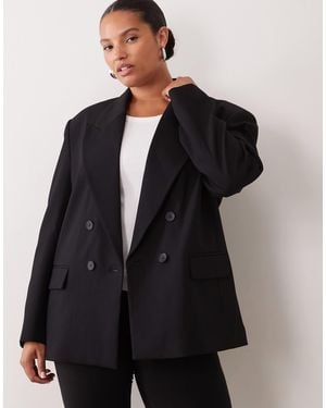 ASOS Curve Tailored Strong Shoulder Double Breasted Blazer - Black