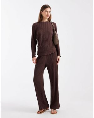ONLY Wide Leg Textured Trouser Co-Ord - Brown