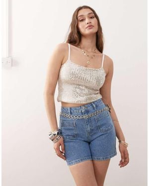 Miss Selfridge Patch Pocket Denim Short - Blue