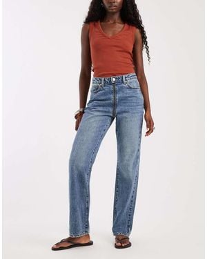 ASOS Vaquero Recto Con Detalle De Cremallera En Azul Lavado Medio