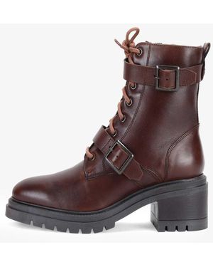 OFF THE HOOK 'Parkside' Block Heel High Heel Ankle Leather Boots - Brown