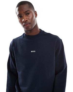 BOSS Felpa Scuro Con Logo Piccolo Sul Petto - Blu
