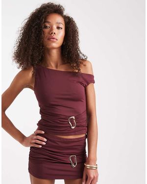 Edikted Co-ord Kenia Absract Ring Off Shoulder Top - Red