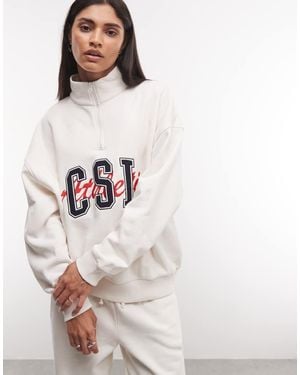 Collusion Felpa Con Cappuccio Squadrata Con Ricamo Varsity - Bianco