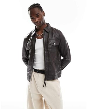 Barneys Originals Real Leather Harrington - Grey