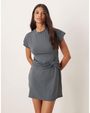 ASOS Dropped Waist Twist Detail T-shirt Mini Dress - Gray