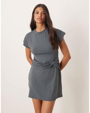 ASOS Dropped Waist Twist Detail T-shirt Mini Dress - Gray