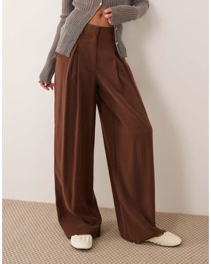 Aware Pantalones Marrón Chocolate De Talle Alto Con Pinzas Delanteras De