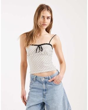 Miss Selfridge Polka Dot Cami Top With Lace Trim - White