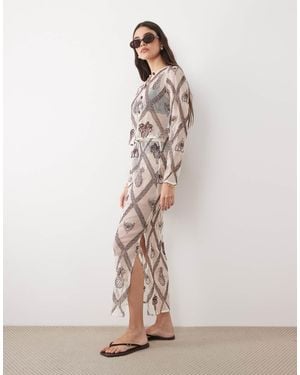 River Island – maxirock aus häkelstoff - Pink