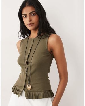 Brave Soul Button Down Vest - Green