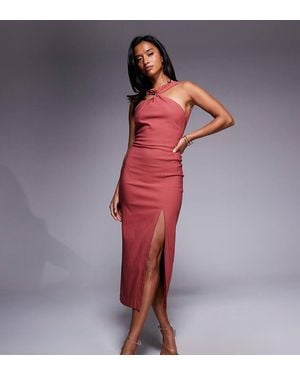 Vesper Petite Bengaline Twist Front Halter Neck Side Split Midaxi Dress - Red