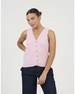 Brave Soul Mossy Yarn V-Neck Knitted Waistcoat - Natural