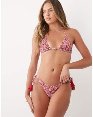 Mango Teen Crinkle Tassel Trim Bikini - Red