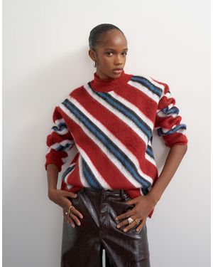 TOPSHOP Gestrickter pullover mit rollkante und streifen - Rot