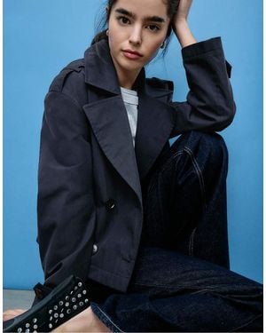 Stradivarius Short Double-breasted Trench Coat - Blue