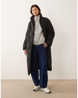 Y.A.S Longline Diamond Quilted Jacket - Blue